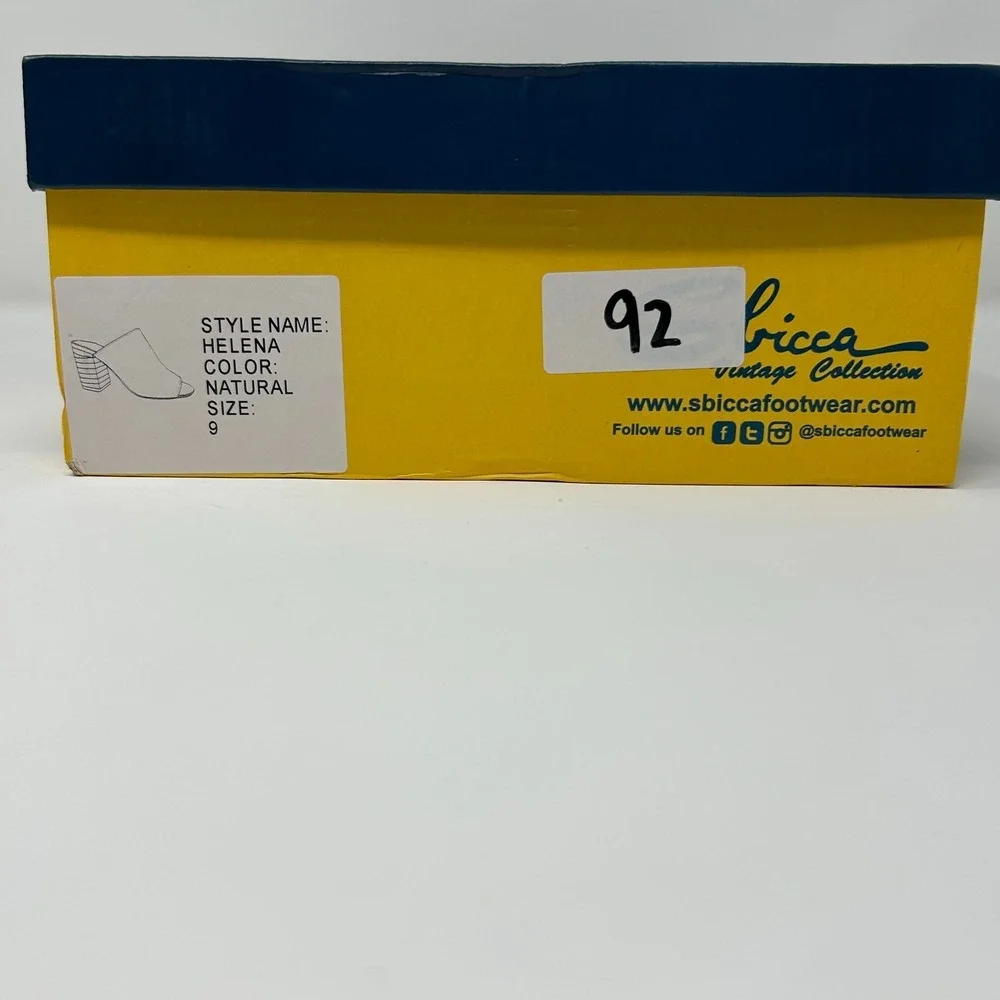 Sbicca Vintage Collection Helena Women 9 Sandal Natural Suede Block Heel Slip On